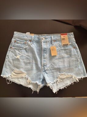 Levi's Light Blue Distressed 501 Denim Shorts